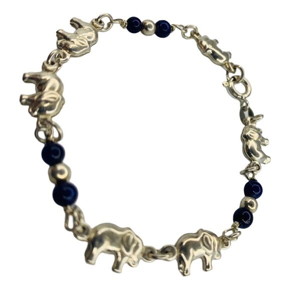 925 Sterling Silver Elephant Motif Chain Bracelet 7.25" Manchester Whimsical - Picture 10 of 11